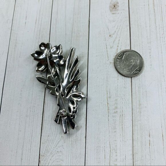 Silver Rhinestone Floral Brooch - Picture 3 of 3